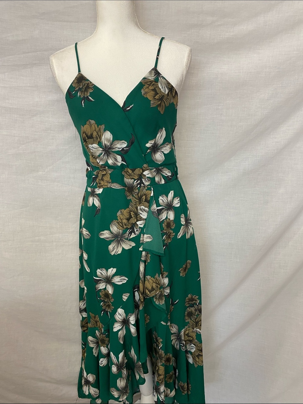 Purple Snow Green Floral High-Low Wrap Dress